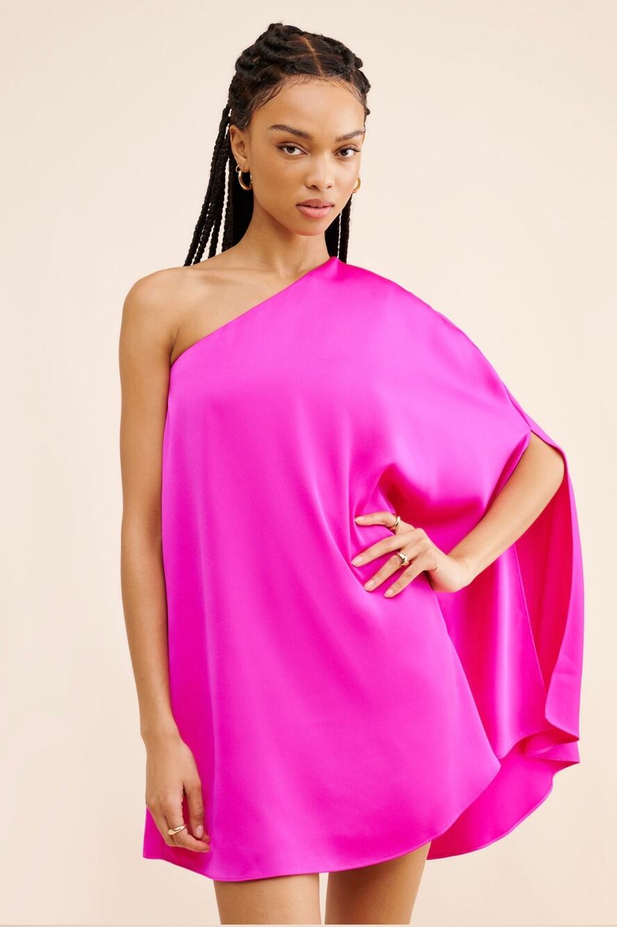 NWT Adelyn Rae Cameron One Shoulder Satin Mini Dress Women's Medium Pink Glam